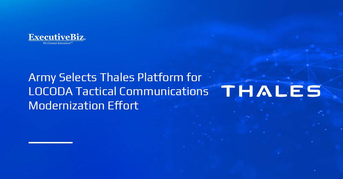 Thales logo. The U.S. Army selected Thales Radio Adaptable Transport platform for its LOCODA tactical communications effort.