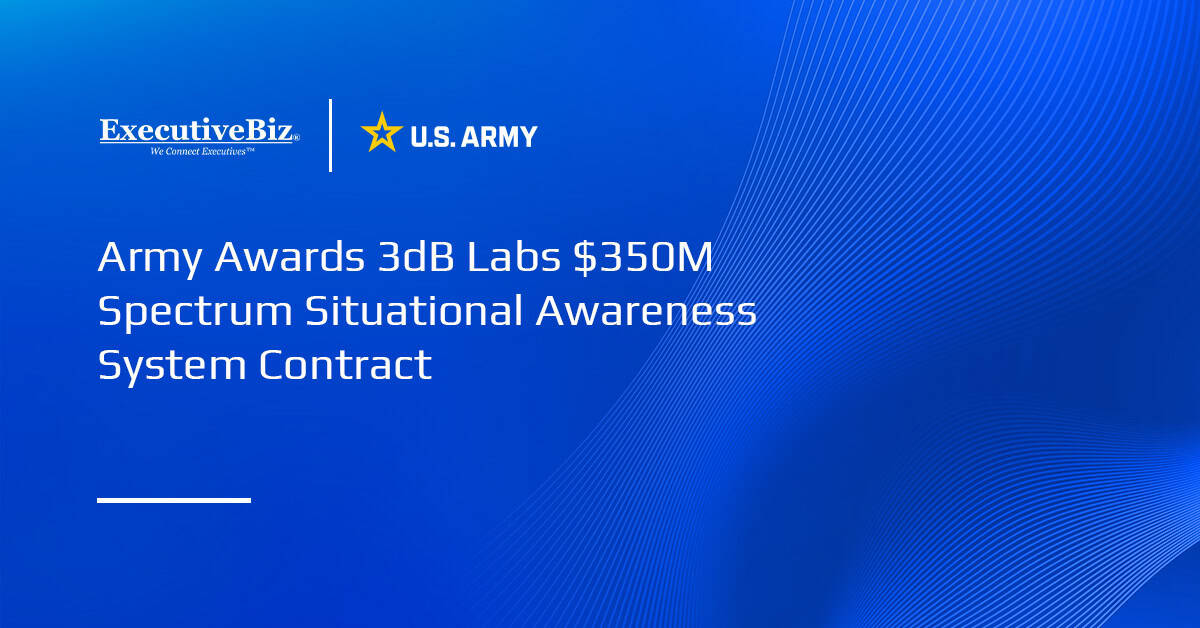 U.S. Army logo. The Army has awarded 3dB Labs a $350 million contract for Spectrum Situational Awareness System deployment.