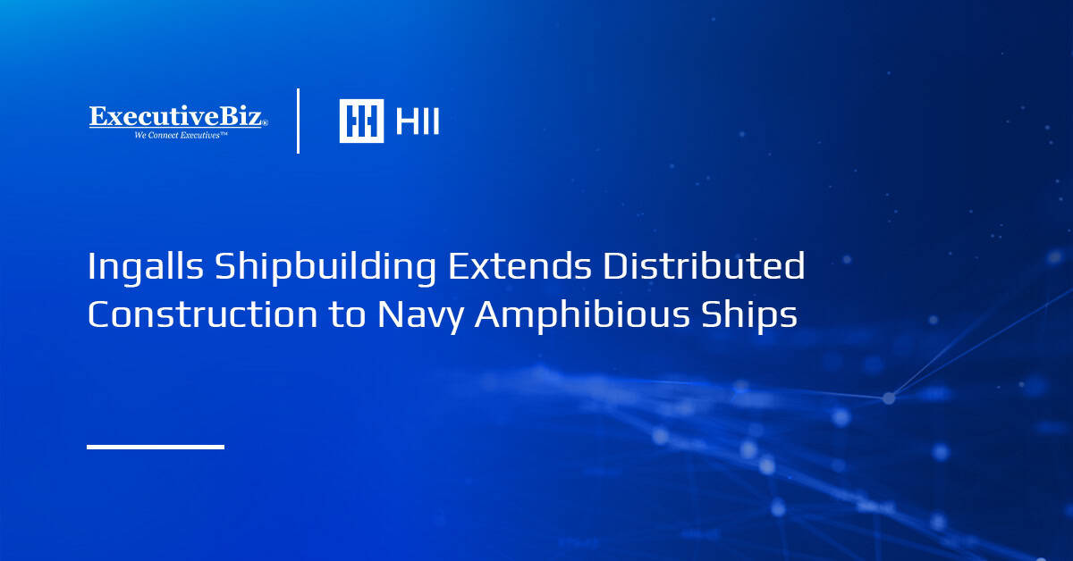 HII logo. Ingalls Shipbuilding has extended distributed shipbuilding to the Navy's amphibious transport dock program.