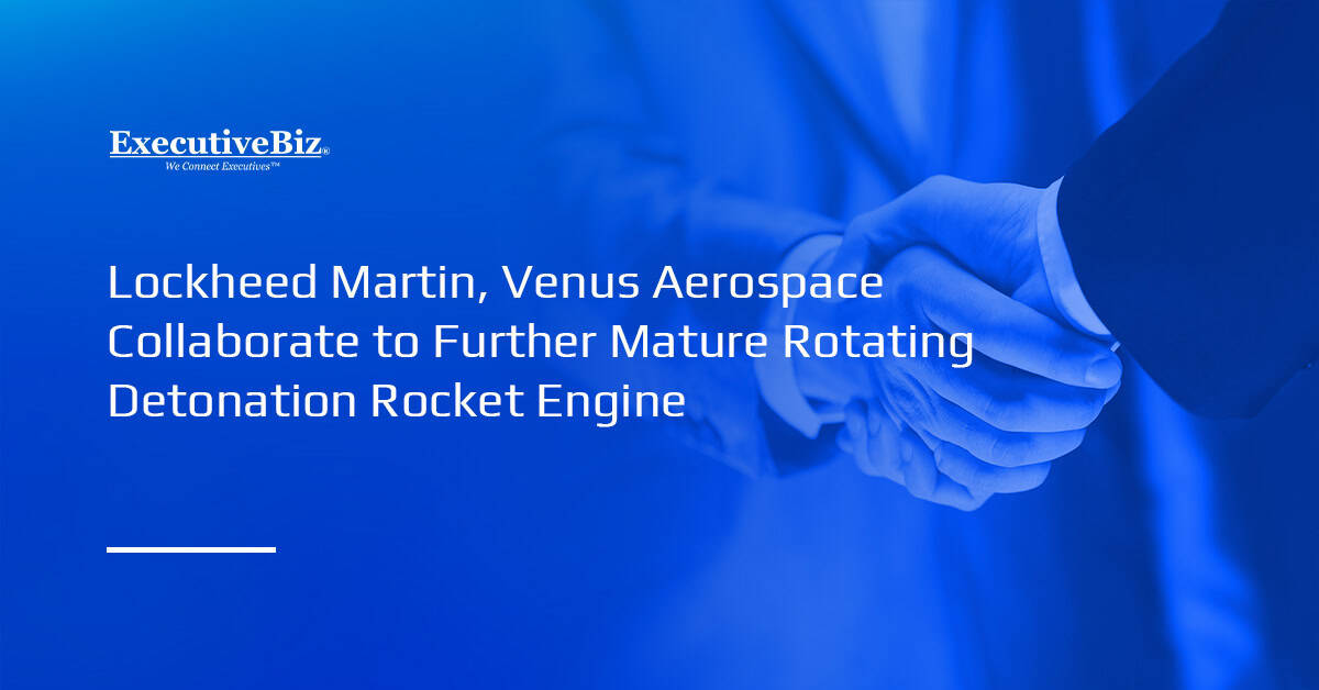 Two businessmen shaking hands. Lockheed Martin and Venus Aerospace have entered into an agreement to further mature the RDRE.