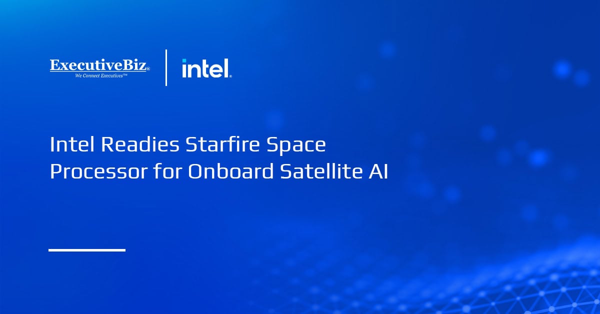 Intel logo. Intel has developed Starfire, a space-grade SoC for onboard artificial intelligence and data processing.