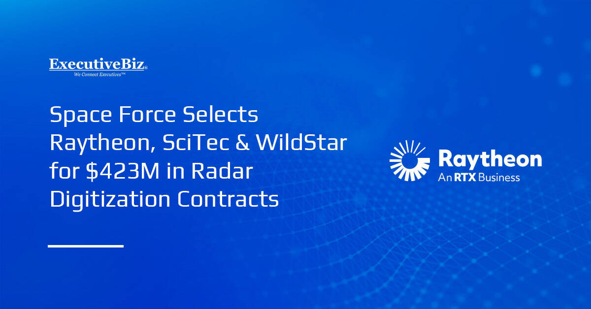 Raytheon logo. The U.S. Space Force awarded ground-based radar digitization contracts to Raytheon, SciTec and WildStar.